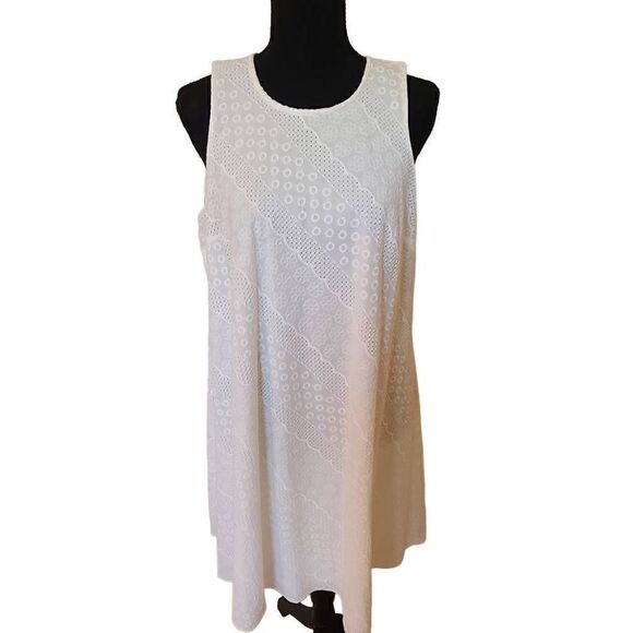 Calvin Klein Womens White Eyelet Sleeveless Cotton Summer Dress Size 8 - Picture 1 of 12